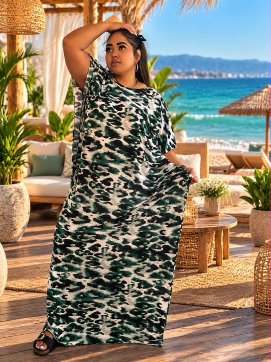 Show the Green Leopard Kaftan in Green Leopard