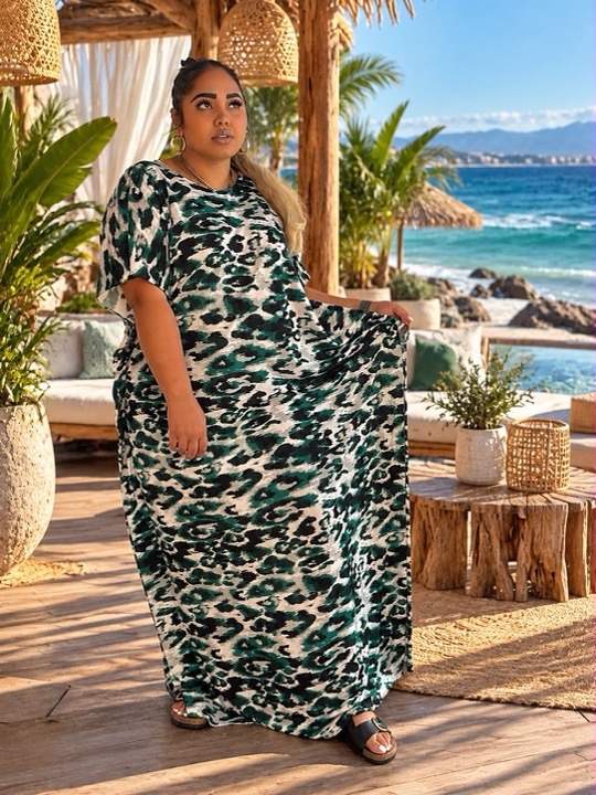 Show the Green Leopard Kaftan in Green Leopard