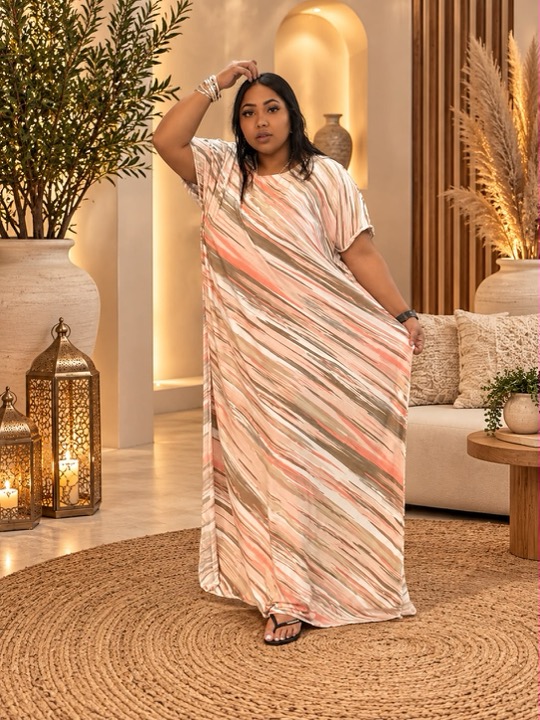 Show the Kaftan in Peach Brushstroke