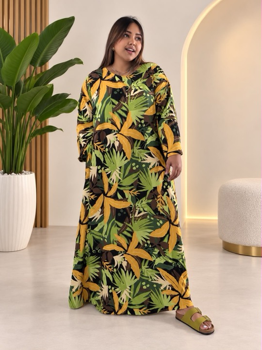 Printed Maxi Dress in Green Tropical, modest clothing by RCL by Rieffs, Cape Town