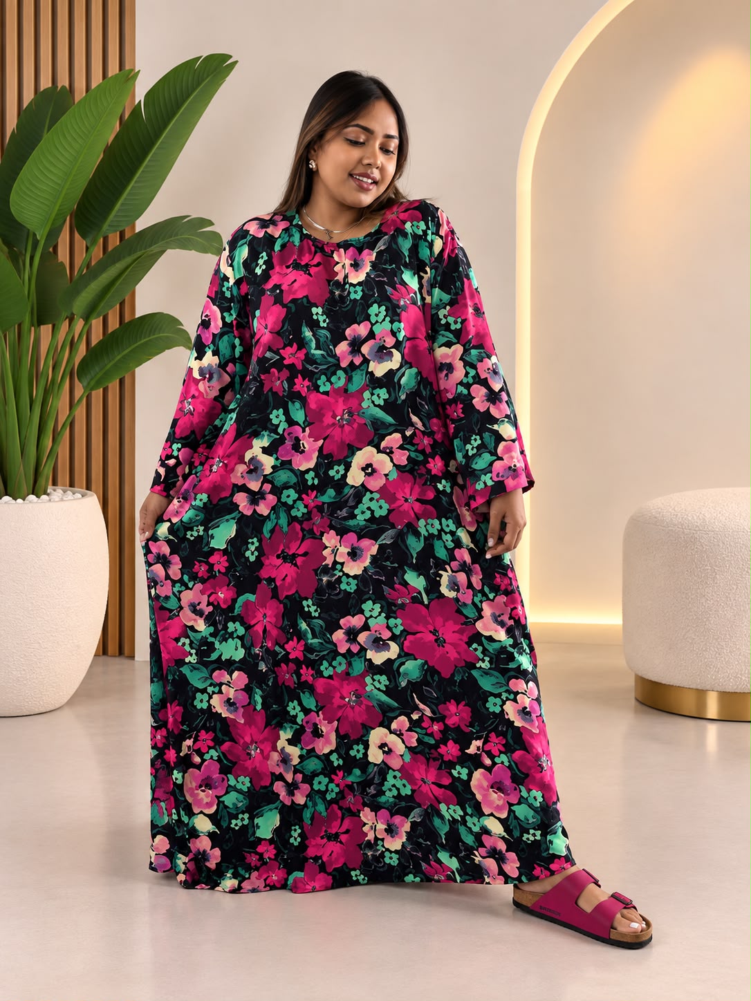 Printed Maxi Dress in Pink Floral, modest clothing by RCL by Rieffs, Cape Town