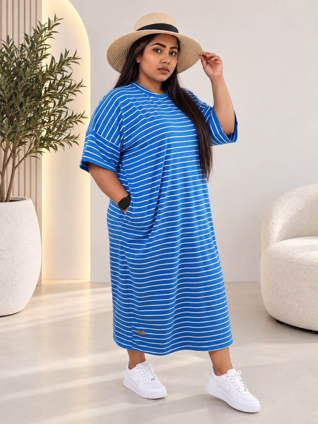 Striped Tee Dress in Blue Stripe, modest clothing by RCL by Rieffs, Cape Town